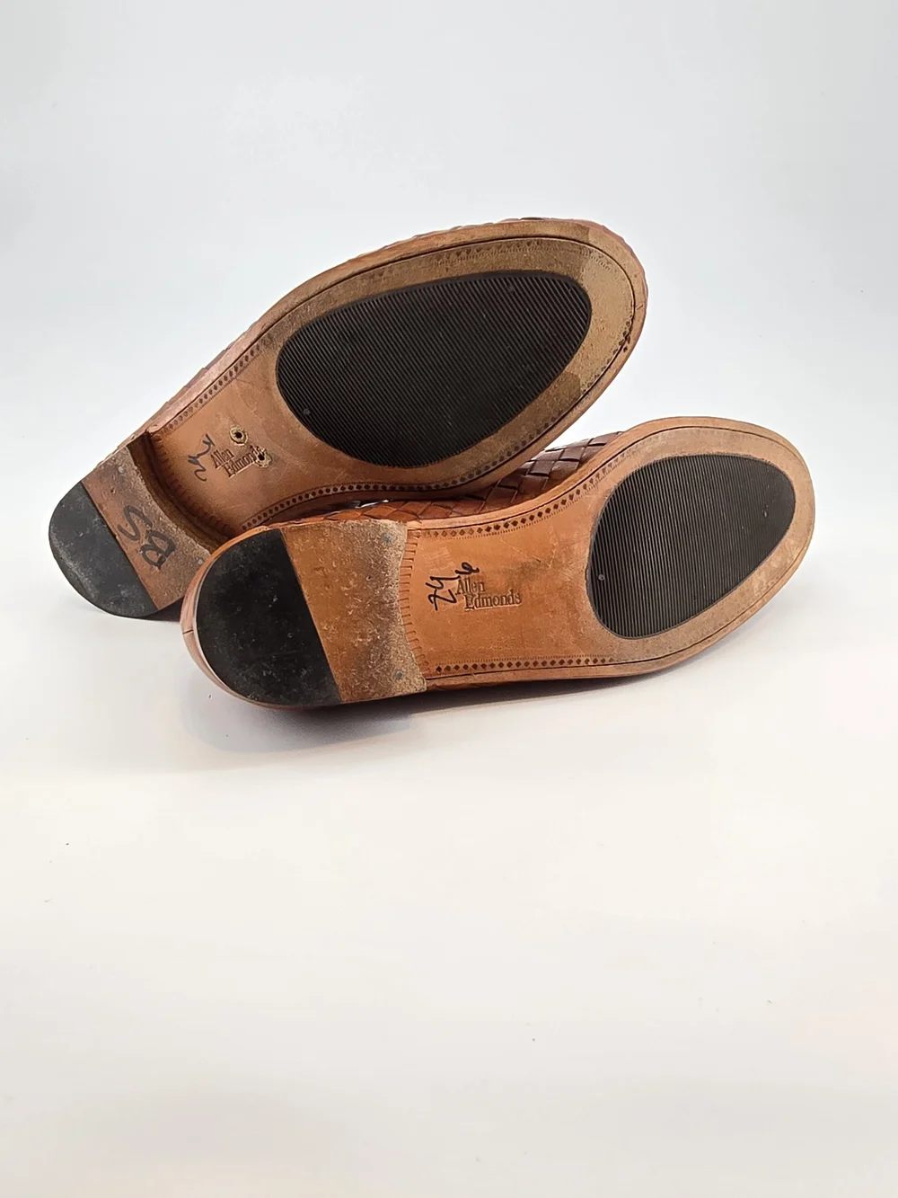 Allen Edmonds Woven Leather Penny Loafers in Cognac Brown
